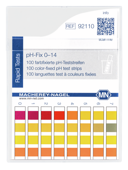 Macherey-Nagel, Lab-Grade pH Indicator Strips, Range: 0.0-14.0, 92110, 100/Box