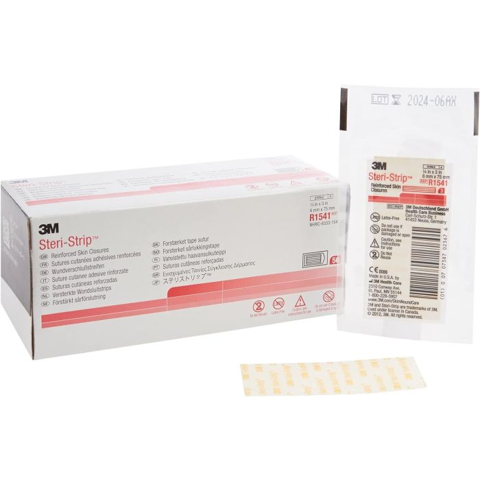 3M Steri-Strip Reinforced Adhesive Skin Closures, 6 x 75mm, Red (R1541) - Box of 50