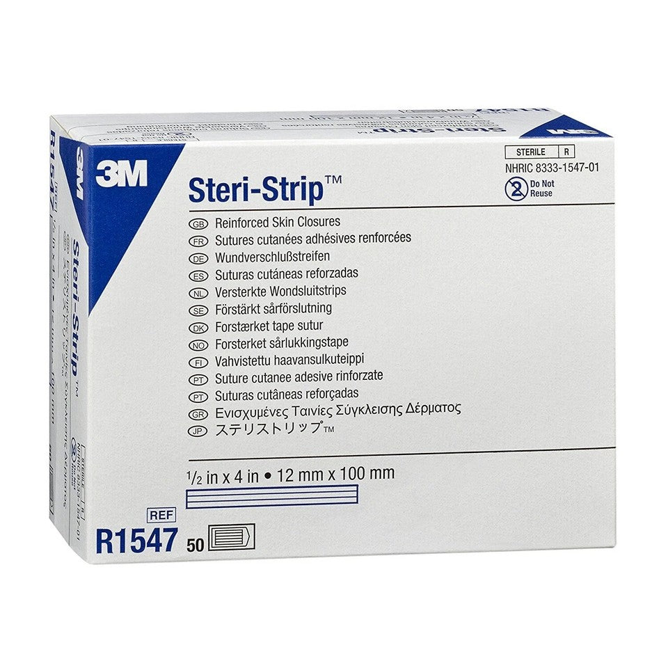 3M Steri-Strip Reinforced Adhesive Skin Closures R1547, 12 x 100mm, Blue - Box of 50