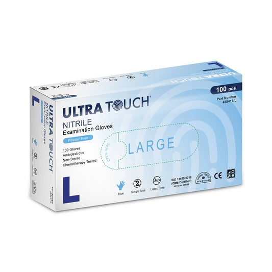 Ultra Touch Nitrile Medical Examination Gloves, Powder-Free, LARGE (468417/L) - 100 Pieces