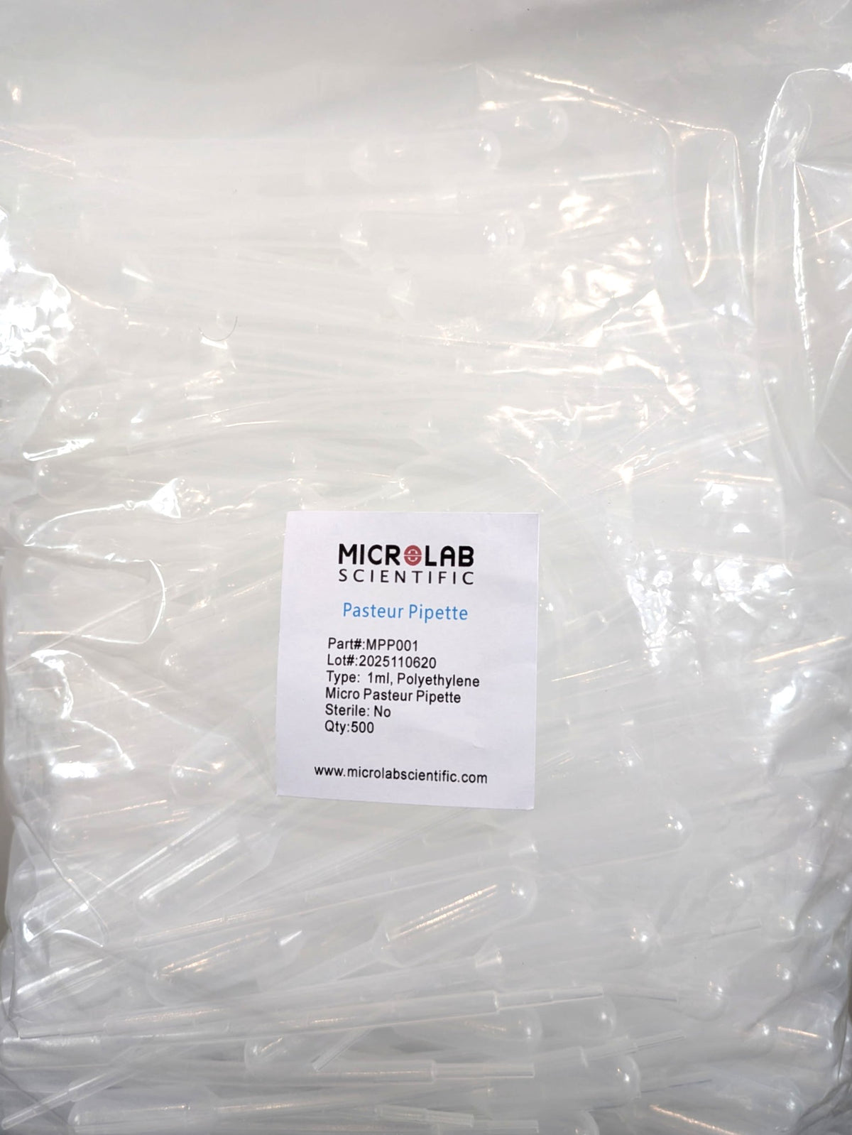 MLS Pasteur Pipette 1mL, Graduated, Plastic (Polyethylene) Non-Sterile -  Pack of 500 Each