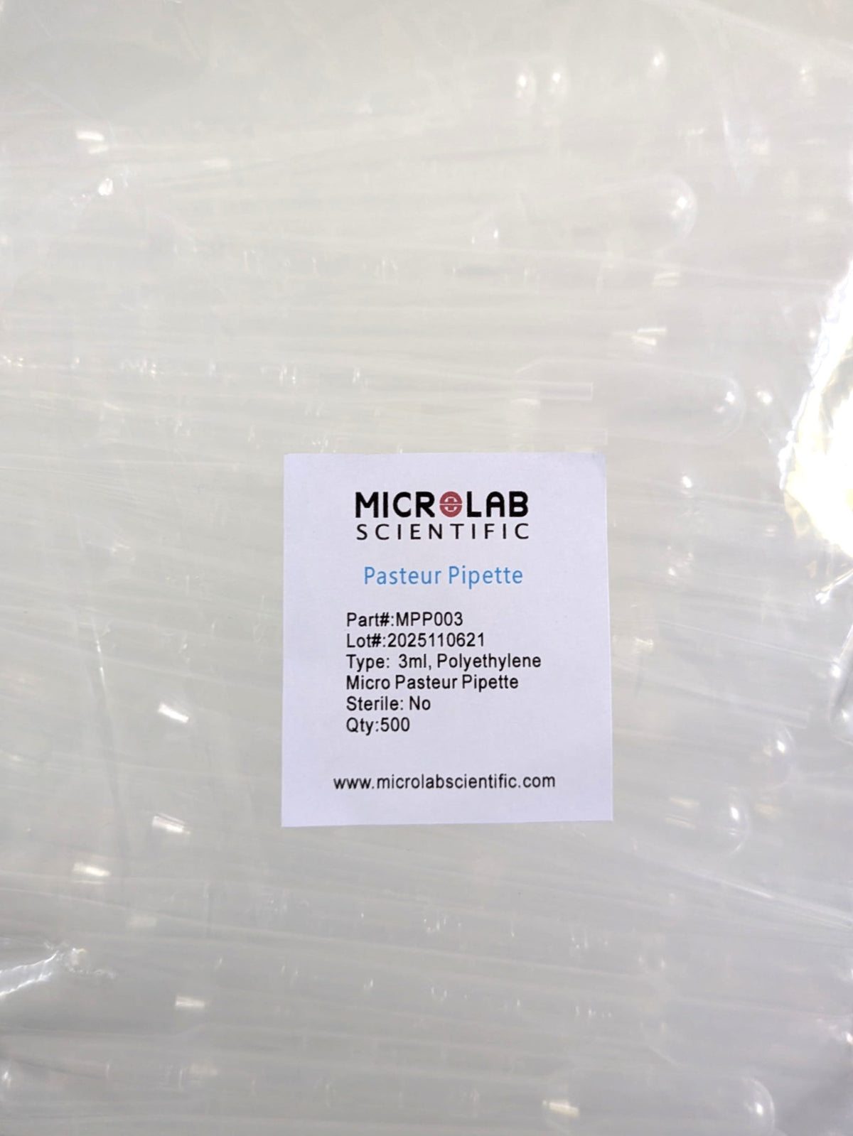 MLS Pasteur Pipette 3mL, Graduated, Plastic (Polyethylene) Non-Sterile -  Pack of 500 Each