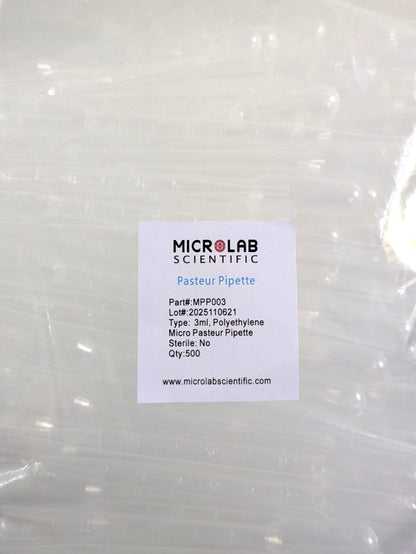 MLS Pasteur Pipette 3mL, Graduated, Plastic (Polyethylene) Non-Sterile -  Pack of 500 Each