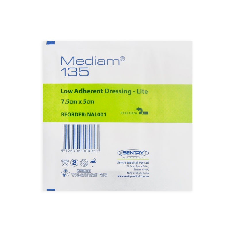 Sentry Mediam 135 Low Adherent Dressings Lite 7.5cm x 5cm NAL001 - 100 Box Each