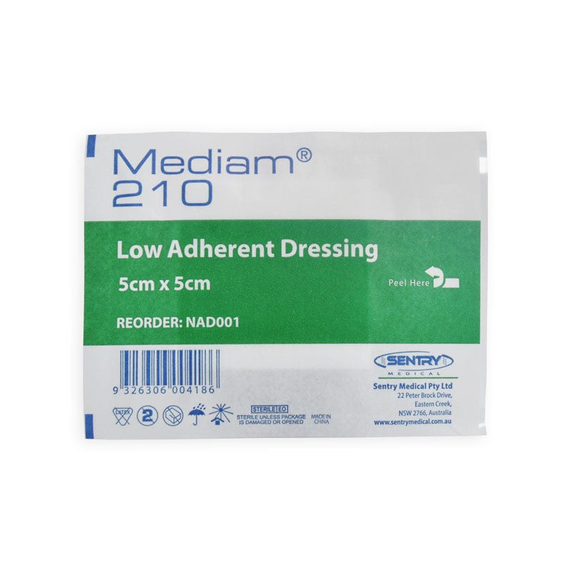 Sentry Mediam 210 Low Adherent Dressings 5cm x 5cm NAD001 - 50 Box Each