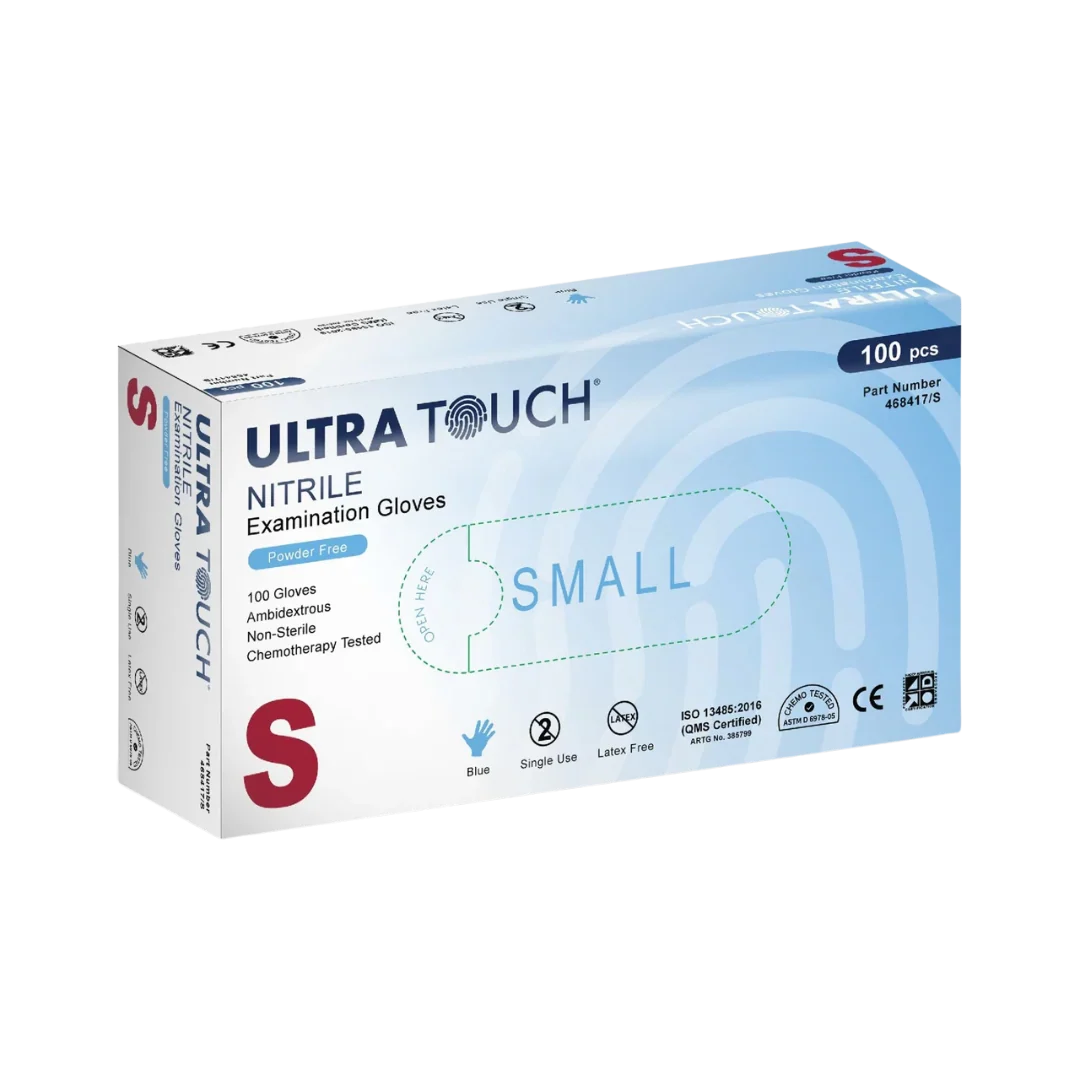 Ultra Touch Nitrile Medical Examination Gloves, Powder-Free, Small (468417/S) - 100 Pieces